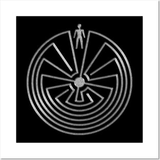 Native American Symbol - Man In The Maze - Silver Posters and Art